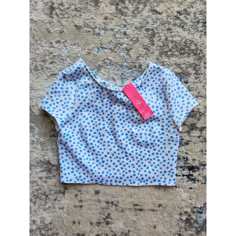 NWT Lilly Pulitzer Girls Size 14 Blue and White Polka Dot Cutout Back Thelma Top